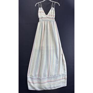 L love Striped Smocked Maxi Dress Beach Vacation Stretch Waist Minimal Small